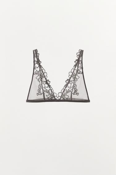 SUJETADOR TRIANGULAR BORDADOS - Gris de Zara