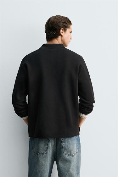 Zara SOFT KNIT POLO SHIRT - Black