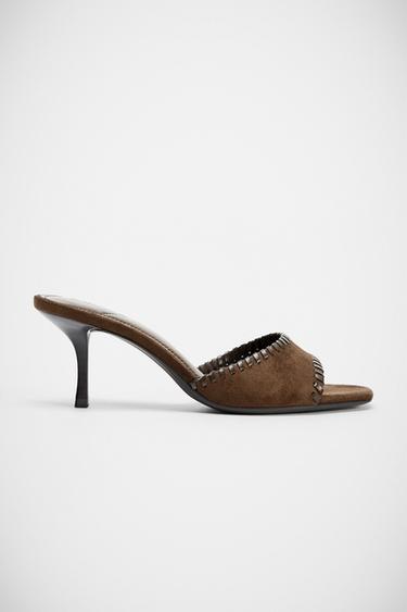 MULE بكعب بخياطات ظاهرة - بني الخاص بـ Zara