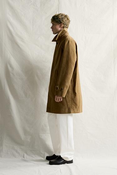 BRUSHED COTTON REGULAR-FIT COAT — Tobacco 2