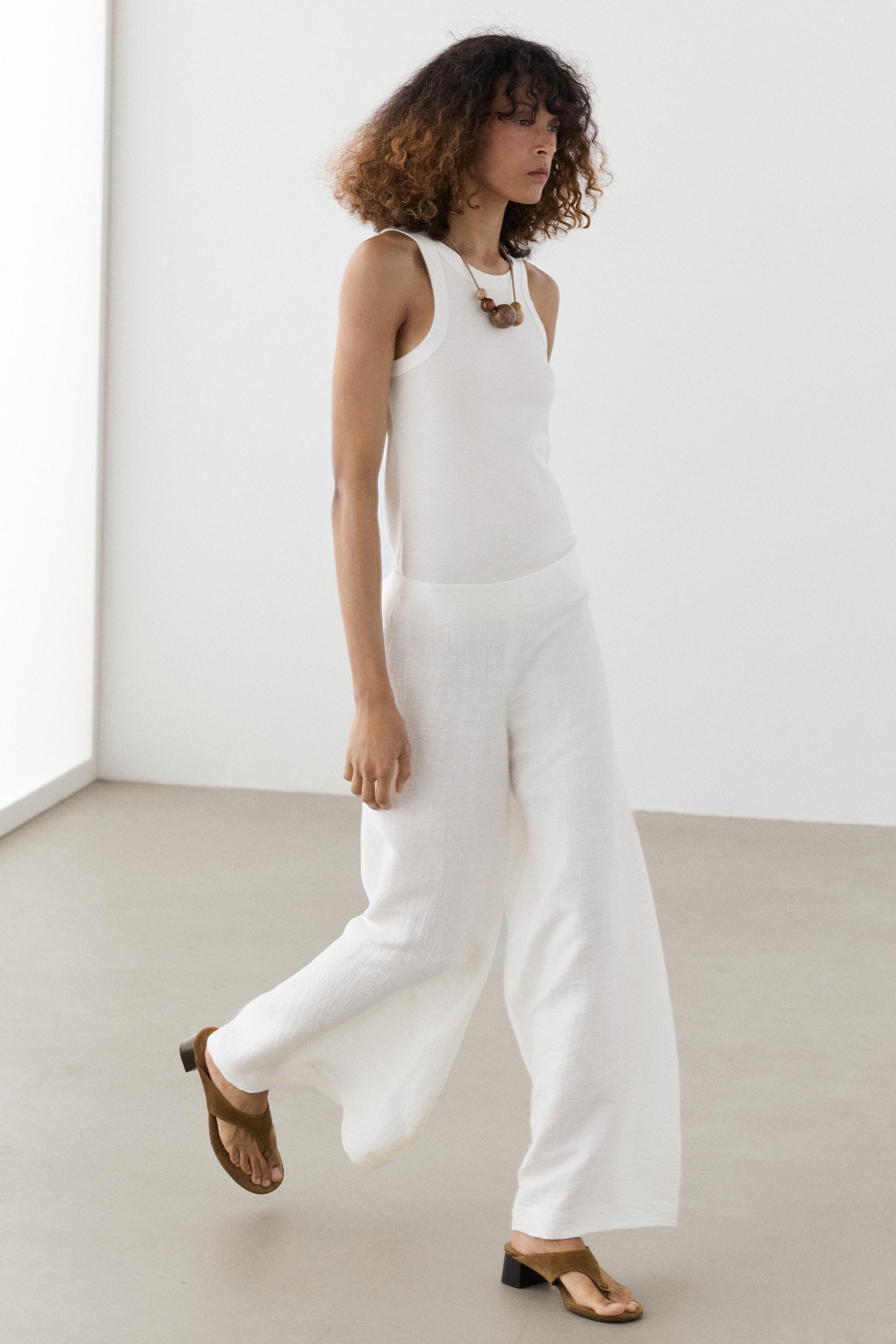 Linen blend palazzo trousers