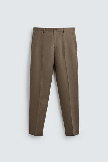 100% LINEN SUIT TROUSERS - Mink marl by Zara