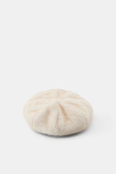 Zara FAUX FUR BERET - Ecru
