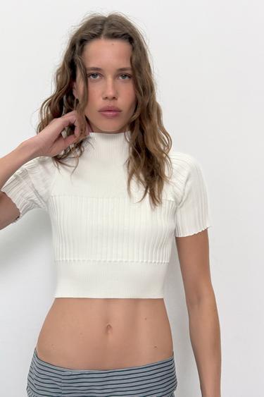 УКОРОЧЕННЫЙ ТОП В РУБЧИК — БЕЛЫЙ от Zara