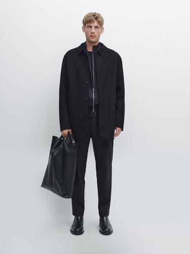 Zara Short wool blend coat - Navy blue - Image 0