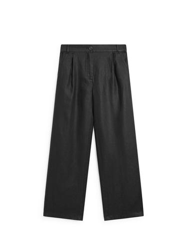 Zara 100% linen wide-leg pants with elastic detail - Black