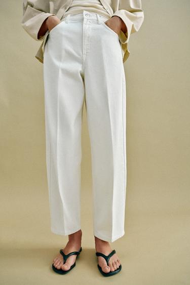 Z1975 MID-WAIST BARREL JEANS WITH PRESSED CREASE - White by Zara - Image 1