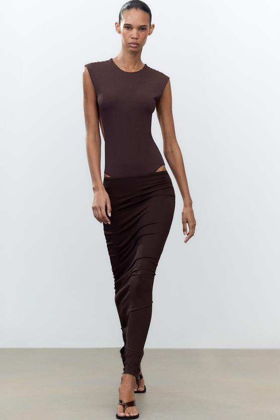 BODY EN POLYAMIDE À DOS NU - Chocolat de Zara - Image 0