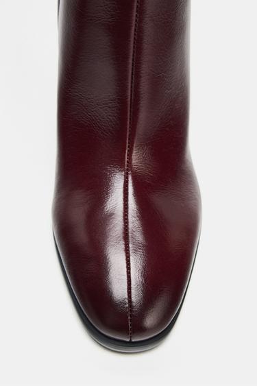 LEATHER BLOCK HEEL BOOTS - Burgundy Red by Zara - Image 6