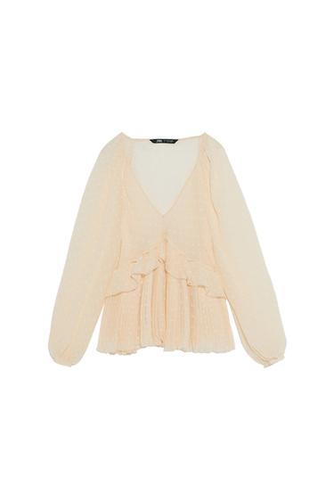 RUFFLED DOTTED MESH BLOUSE