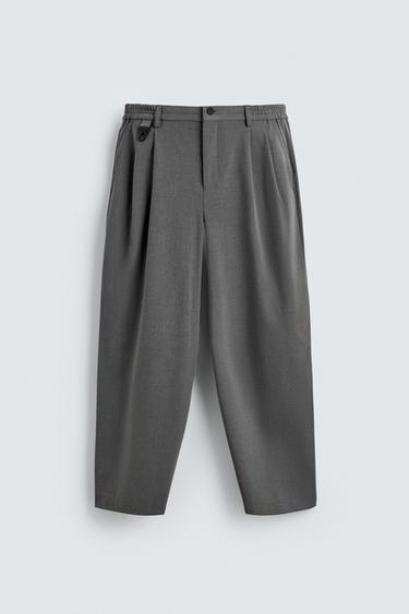 Zara PLEATED WIDE FIT PANTS - Gray