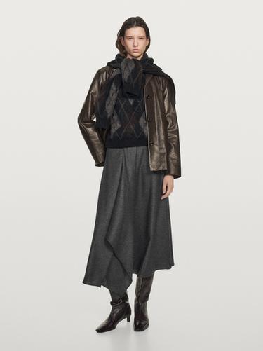 Jupe midi ample plissée en laine mélangée - Gris de Zara