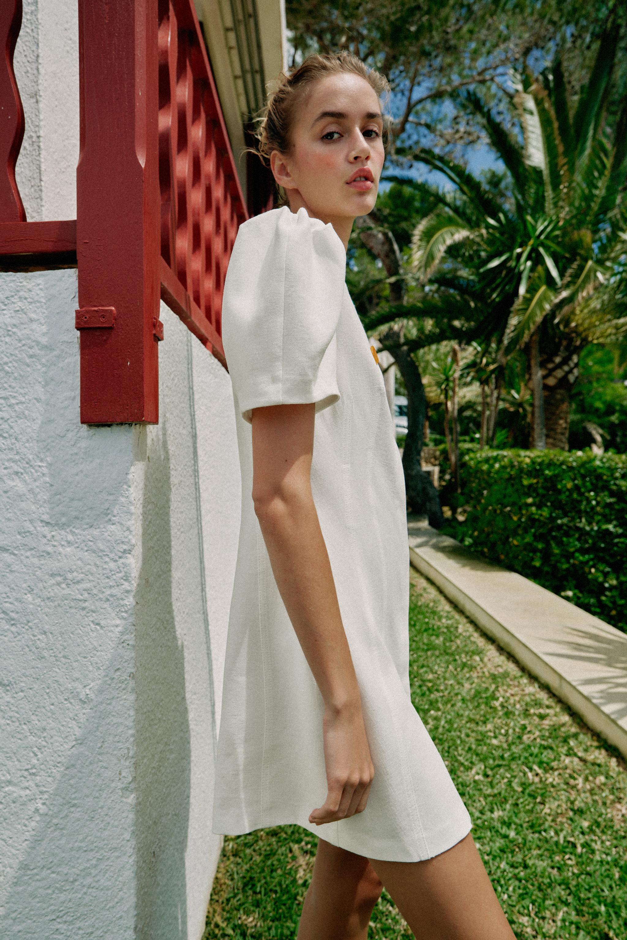 BALLOON SLEEVE SHORT DRESS - Oyster-white | ZARA United States