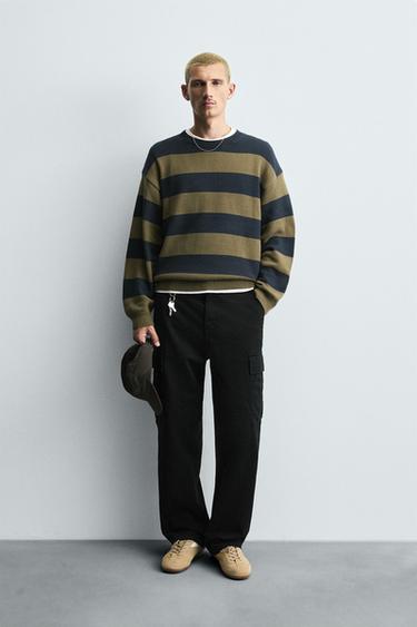 Zara STRAIGHT FIT CARGO PANTS - Black