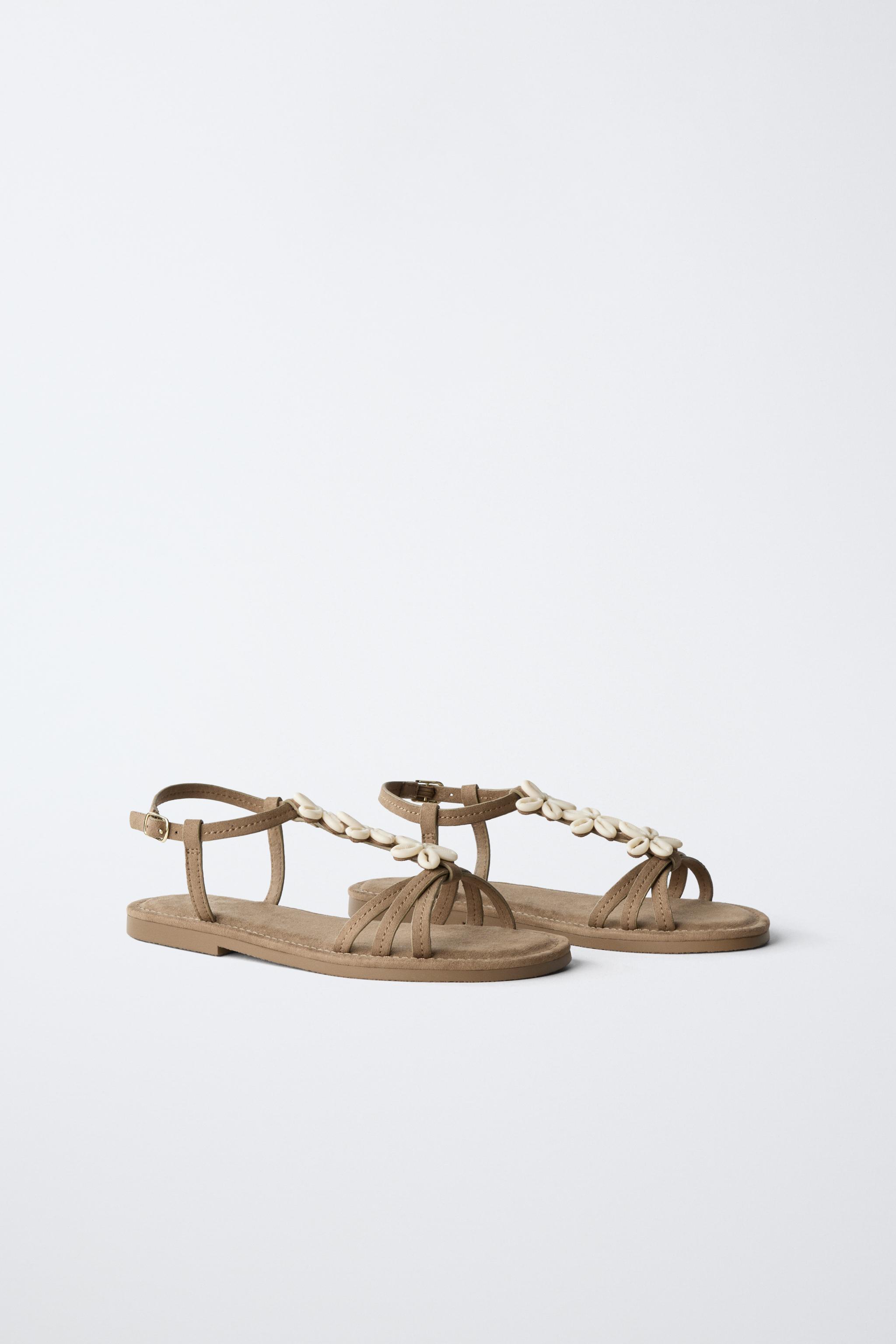 SHELL DETAIL SANDALS — Brown