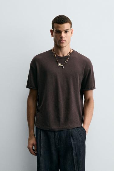 TEXTURED RELAXED FIT T-SHIRT - Brown by Zara