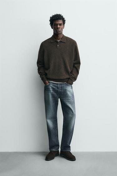 WOOL BLEND REGULAR FIT KNIT POLO SHIRT - brown vigore by Zara