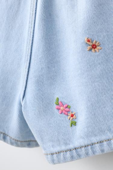 BERMUDA DENIM PAPERBAG FLEURS BRODÉES - Bleu clair de Zara - Image 3