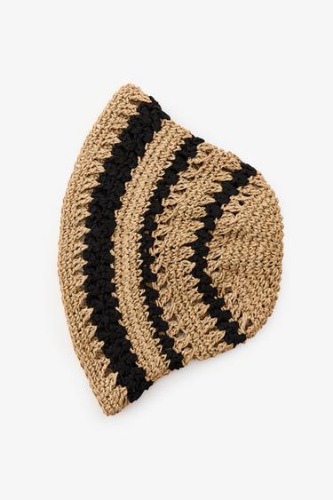 Zara CONTRAST BRAIDED BUCKET HAT - Light brown
