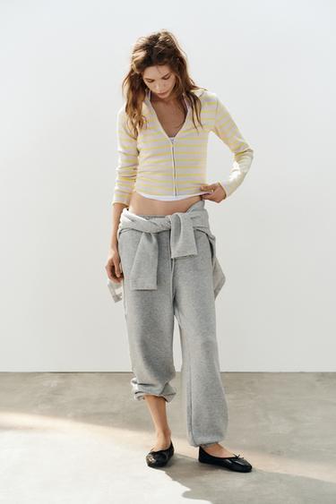 Zara 條紋拉鍊外套 - 淺黃色