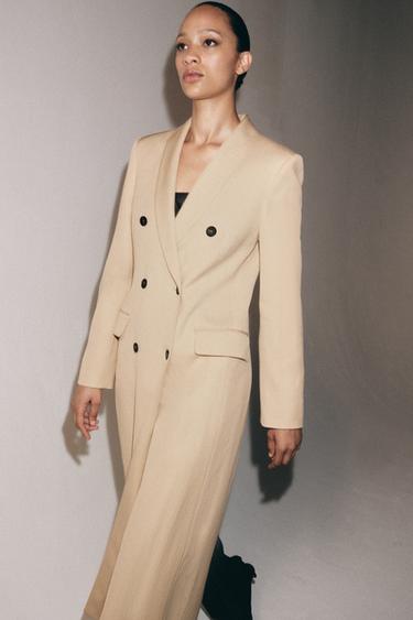 Zara ZW COLLECTION FLOWY DOUBLE-BREASTED COAT - Beige