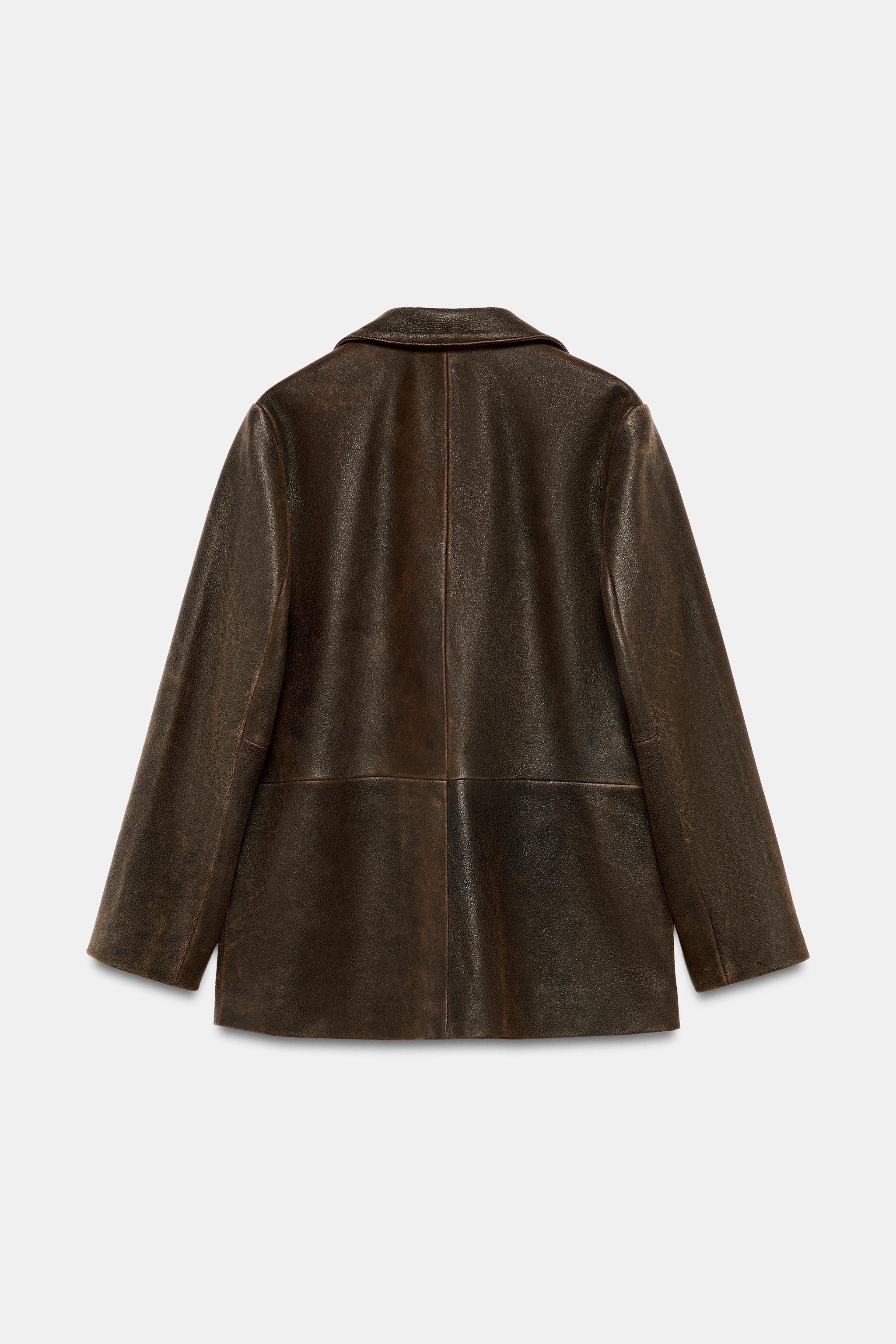 100%レザー ユーズド加工ジャケット - ブラウン | ZARA Japan / 日本