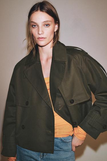 Zara SHORT ZW COLLECTION TRENCH COAT - Dark khaki