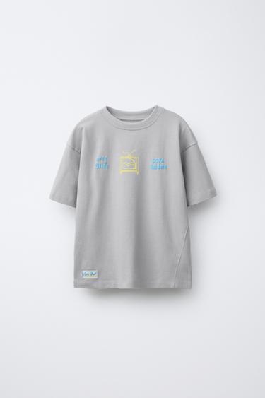 T-SHIRT WITH SLOGAN AND LABEL - Grey by Zara - Image 0