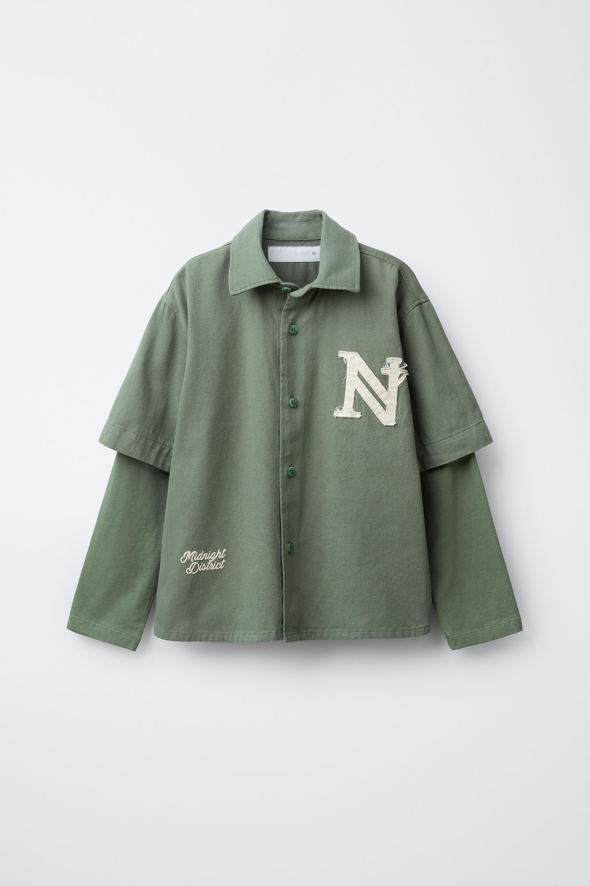 S-0107専用1327,1327,6458 PATCH DOUBLE SLEEVE SHIRT - Green | ZARA United States