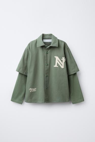 CAMISA DOBLE MANGA PARCHE - Verde de Zara
