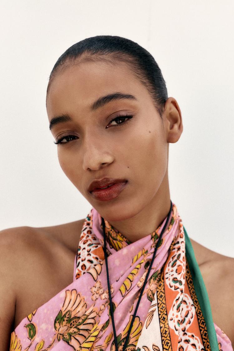 PRINTED SCARF WITH COTTON Pink ZARA India