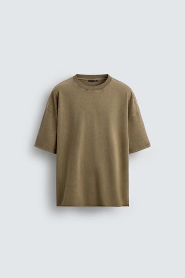 Zara WASHED RELAXED FIT T-SHIRT - Dark khaki