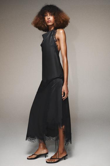 SAIA ACETINADA COM RENDA ZW COLLECTION - Preto da Zara