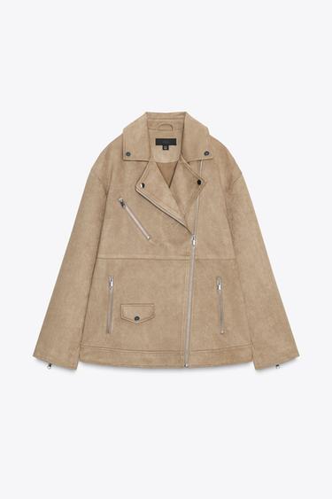 VESTE DE MOTARD EFFET DAIM - Marron clair de Zara - Image 9