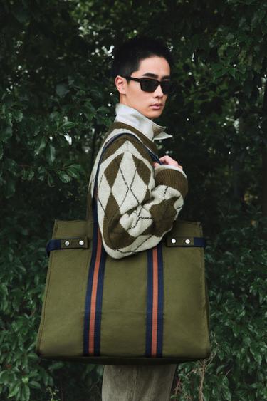 FABRIC SHOPPER BAG - Khaki Green by Zara