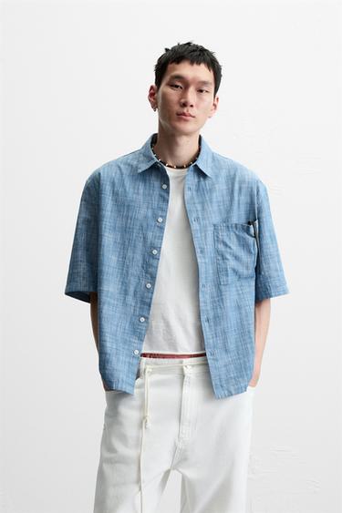 CONTRAST TEXTURED SHIRT - Blue by Zara