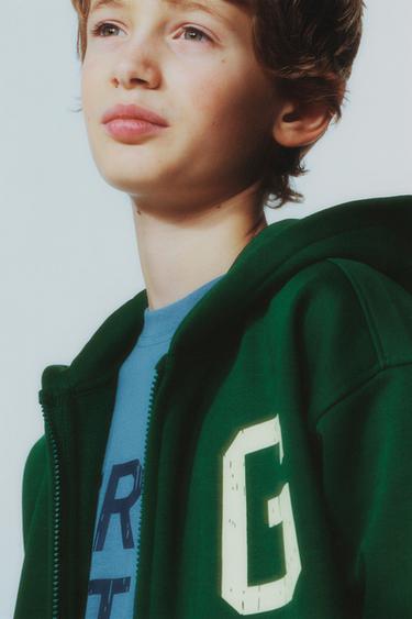 Zara HOODIE JOGGING SWEATSHIRT WITH LETTER - GREEN - Image 0