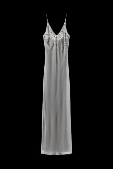 Zara GEORGETTE DRESS WITH JEWEL STRAPS - Gray