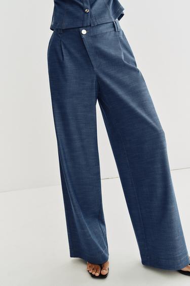 PANTALON LARGE À TAILLE CROISÉE - Bleu de Zara - Image 1