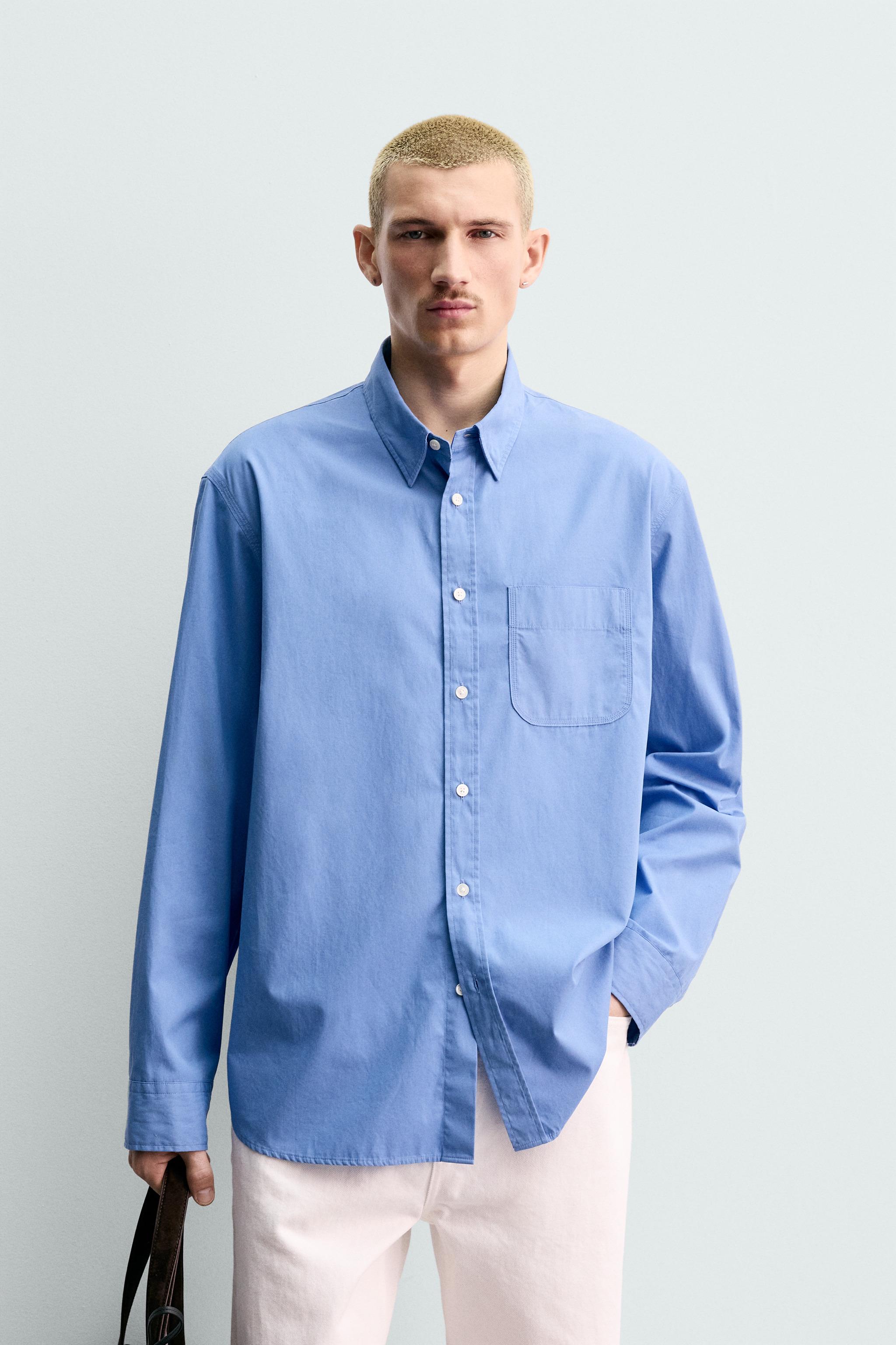 日本製★マッセルバラ/MUSSELBURGH★コットン100%/ハーフボタン/襟付きセーター【メンズM/水色/light blue】 ORIGINS レギュラーフィットポケットシャツ - ミディアムブルー | ZARA