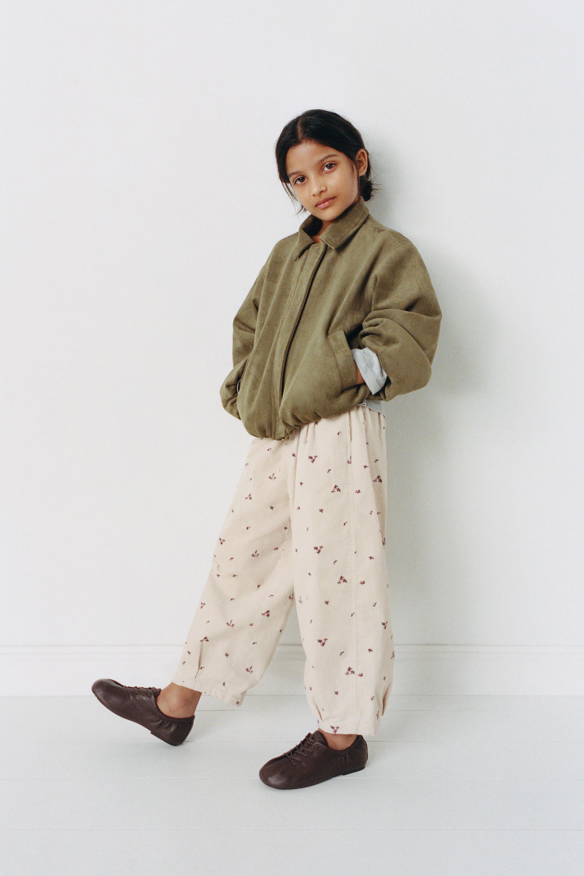 FLORAL PRINT MICRO-CORDUROY BALLOON PANTS