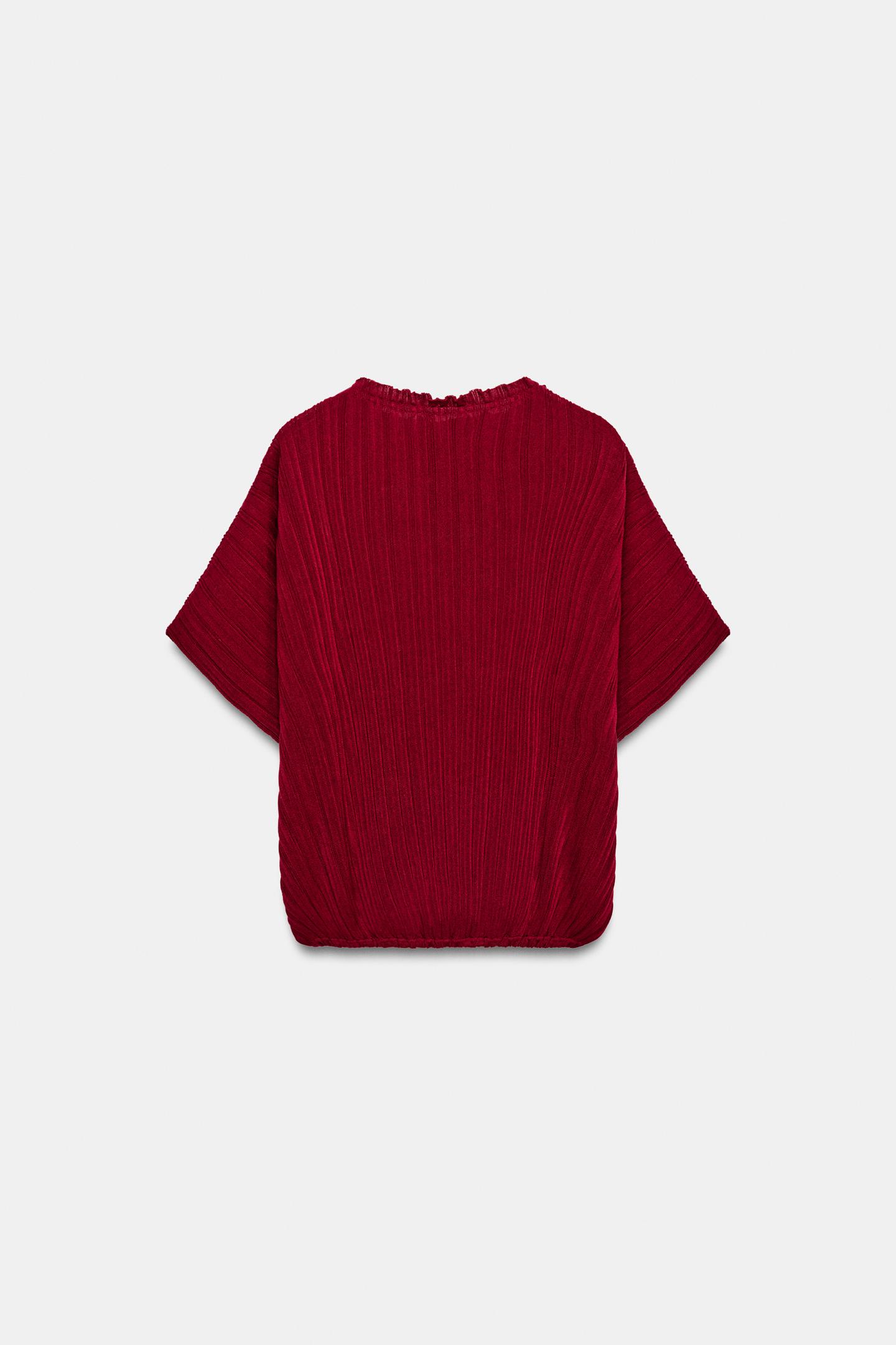 Женский топ Zara Wide Ribbed Knit Top, цвет: Тёмный красный — фото 7
