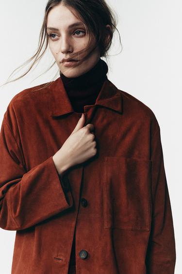 CAMISA COM BOLSO EM PELE DE CAMURÇA LIMITED EDITION - Rosa-polvilhado da Zara