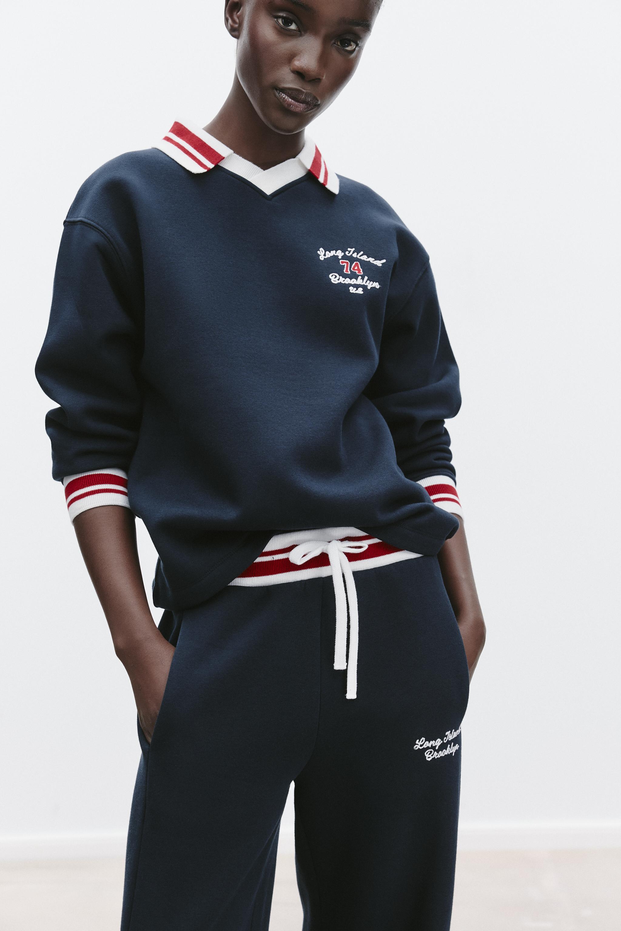 EMBROIDERED POLO SWEATSHIRT - Navy blue | ZARA United States