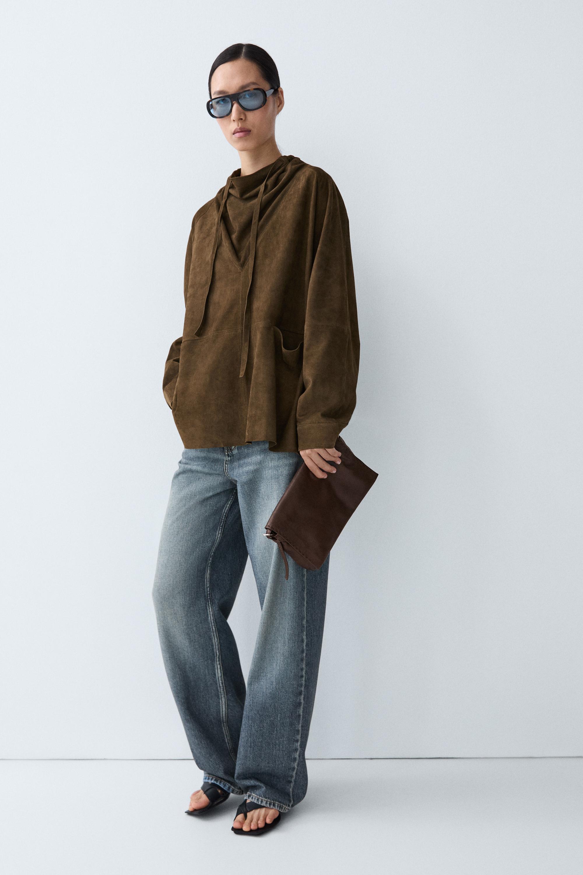 High-neck suede shirt