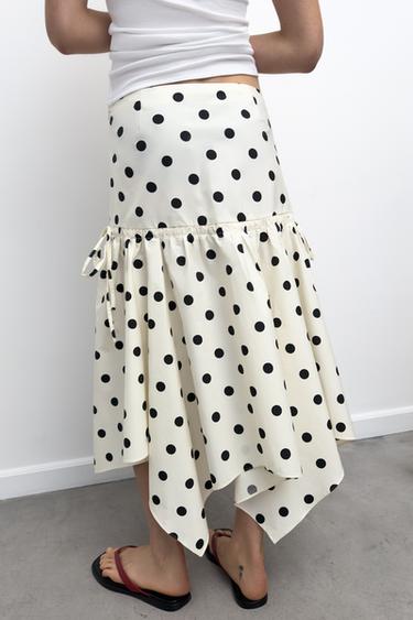 ASYMMETRIC POLKA DOT MIDI SKIRT - Ecru / Black by Zara - Image 3