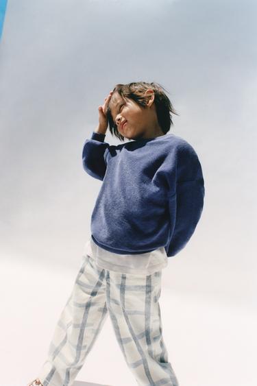 Zara PLAID BAGGY PANTS - Blue / White