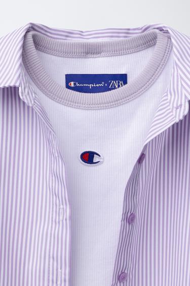 PACK CHEMISE POPELINE RAYÉE AVEC DÉBARDEUR EN MAILLE CHAMPION ® X ZARA - Mauve clair de Zara - Image 3