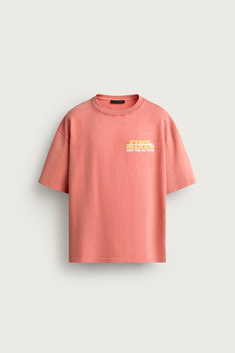 WASHED PRINTED TEXT SWEATSHIRT — Faded pink
