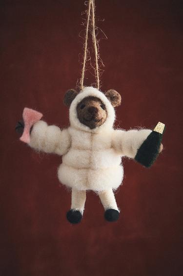 WOOL CHRISTMAS TREE DECORATION WITH BEAR AND COAT - Brown by Zara - Image 4